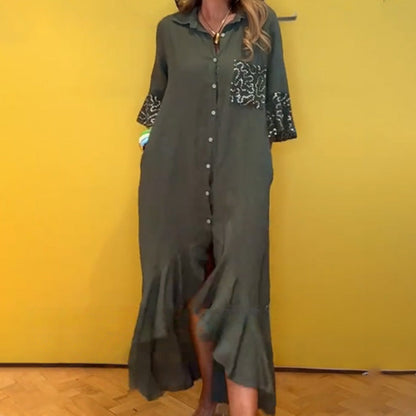⏳Limited Time Offer⏰Women's Button-Down Shirt Dress with Ruffle Hem