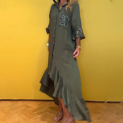 ⏳Limited Time Offer⏰Women's Button-Down Shirt Dress with Ruffle Hem