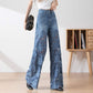 🔥 Summer Sale🔥 Women's High-Waisted Blue Denim Wide-Leg Pants (Hollow-out Lace Panels)