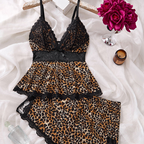 💜 LAST DAY PROMOTION - 50%OFF💜Womens Comfortable Wireless BraLace Trimmed V-Neck Camisole & Shorts Sleepwear Set