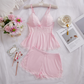 💜 LAST DAY PROMOTION - 50%OFF💜Womens Comfortable Wireless BraLace Trimmed V-Neck Camisole & Shorts Sleepwear Set