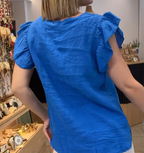 Women's V-Neck Ruffle Short Sleeve Button Down Top