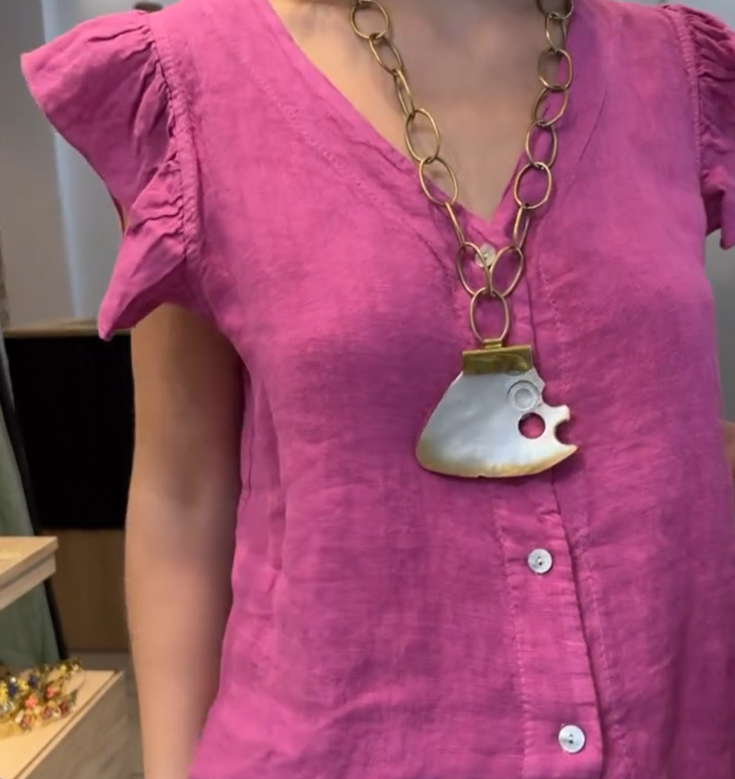 Women's V-Neck Ruffle Short Sleeve Button Down Top