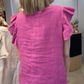 Women's V-Neck Ruffle Short Sleeve Button Down Top