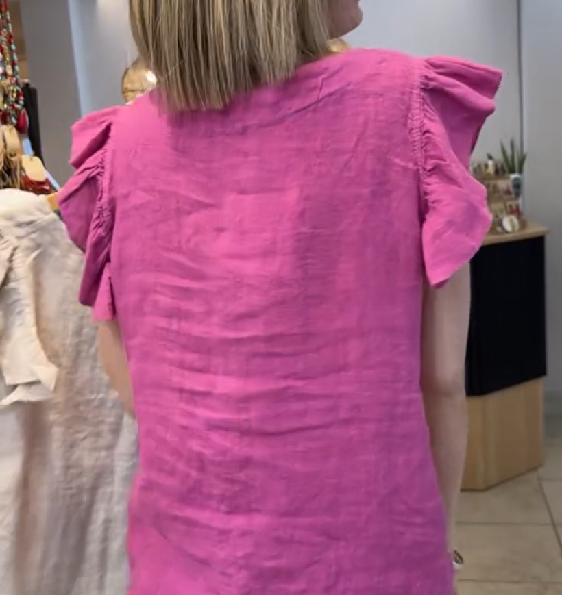 Women's V-Neck Ruffle Short Sleeve Button Down Top