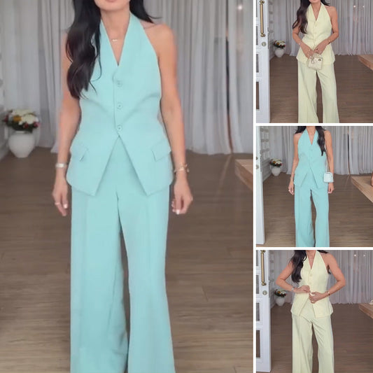 Women's Halter Vest & Wide Leg Pants Set
