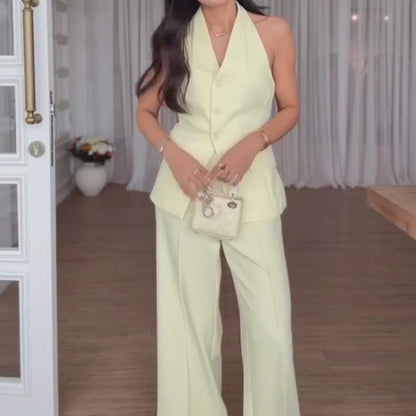 Women's Halter Vest & Wide Leg Pants Set
