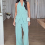 Women's Halter Vest & Wide Leg Pants Set