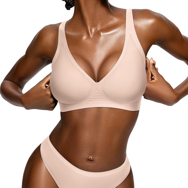 Womens Comfortable Wireless Bras Push Up Bralettes Seamless Tshirts Bras Deep V Everyday Bras
