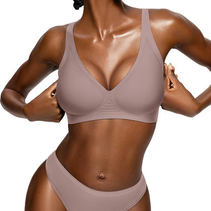 Womens Comfortable Wireless Bras Push Up Bralettes Seamless Tshirts Bras Deep V Everyday Bras