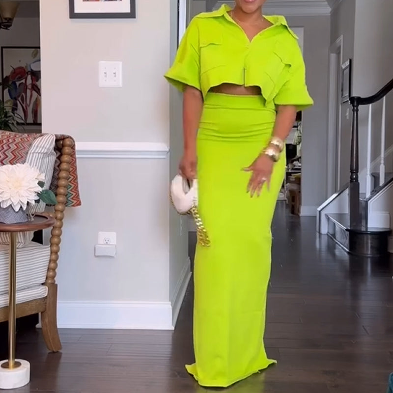 ⏳Time-limited Special⏰Women's Crop Top Maxi Skirt 2-Piece Set