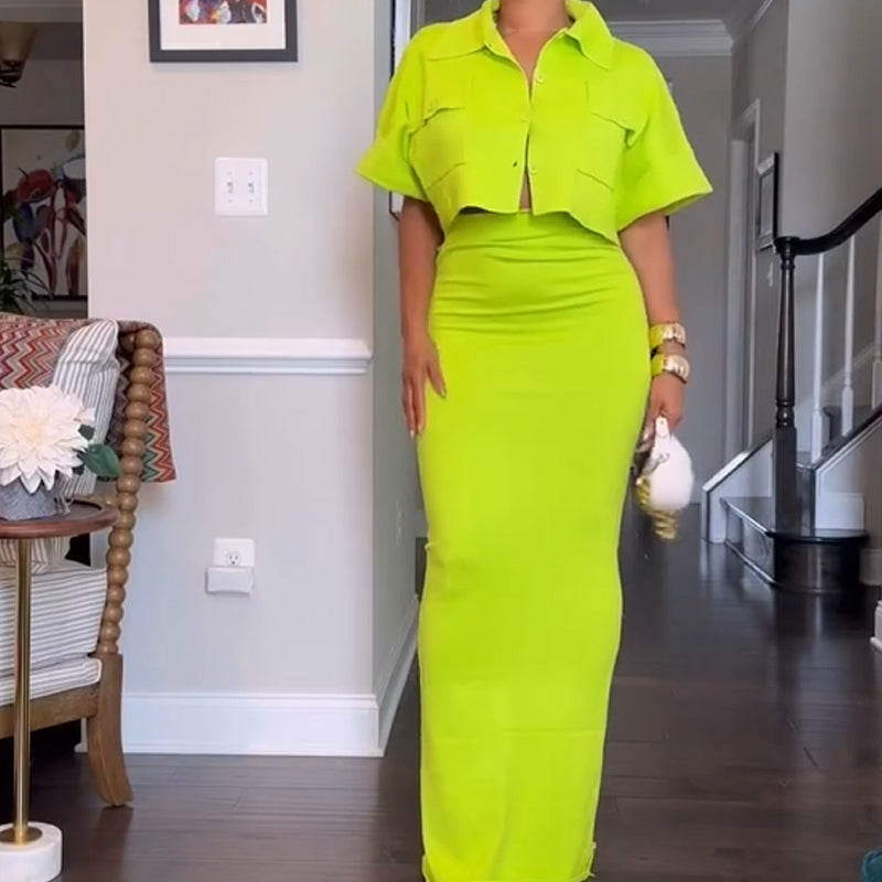 ⏳Time-limited Special⏰Women's Crop Top Maxi Skirt 2-Piece Set
