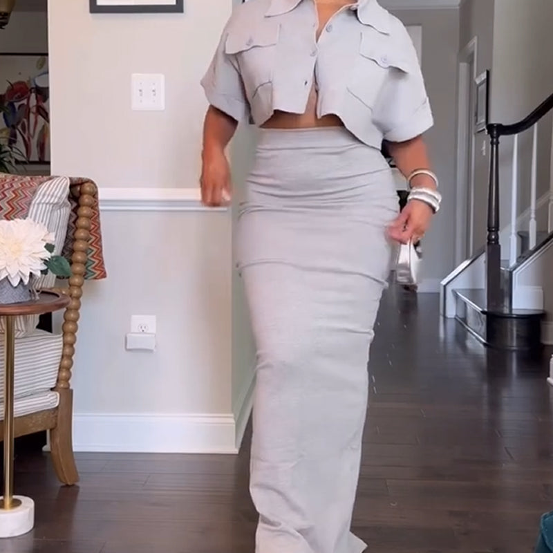 ⏳Time-limited Special⏰Women's Crop Top Maxi Skirt 2-Piece Set