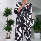 Casual Round-Neck Printed Top & Pants Set