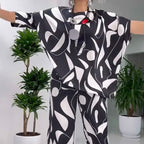 Casual Round-Neck Printed Top & Pants Set