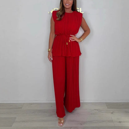 ⏳Time-limited Special⏰Women's Sleeveless Belted Top & Long Pants Set