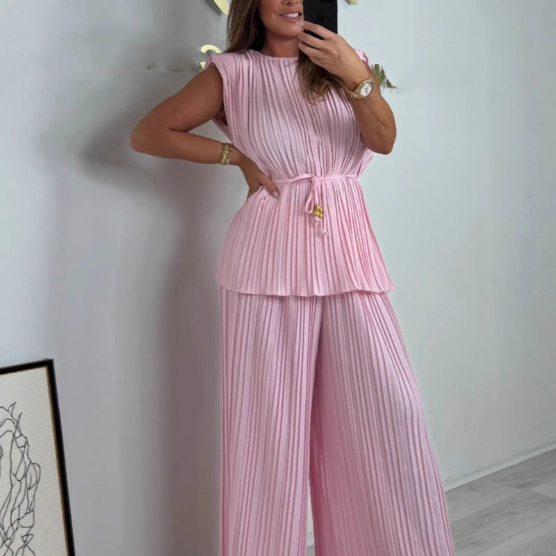 ⏳Time-limited Special⏰Women's Sleeveless Belted Top & Long Pants Set