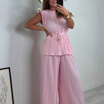 ⏳Time-limited Special⏰Women's Sleeveless Belted Top & Long Pants Set