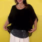⏳Time-limited Special⏰Black Round Neck Mesh Top with Dolman Sleeves and Sequins