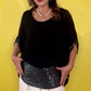 ⏳Time-limited Special⏰Black Round Neck Mesh Top with Dolman Sleeves and Sequins