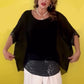 ⏳Time-limited Special⏰Black Round Neck Mesh Top with Dolman Sleeves and Sequins