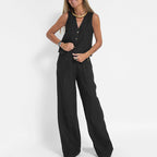 Women's Two-Piece Linen Vest and Wide-Leg Pants Set