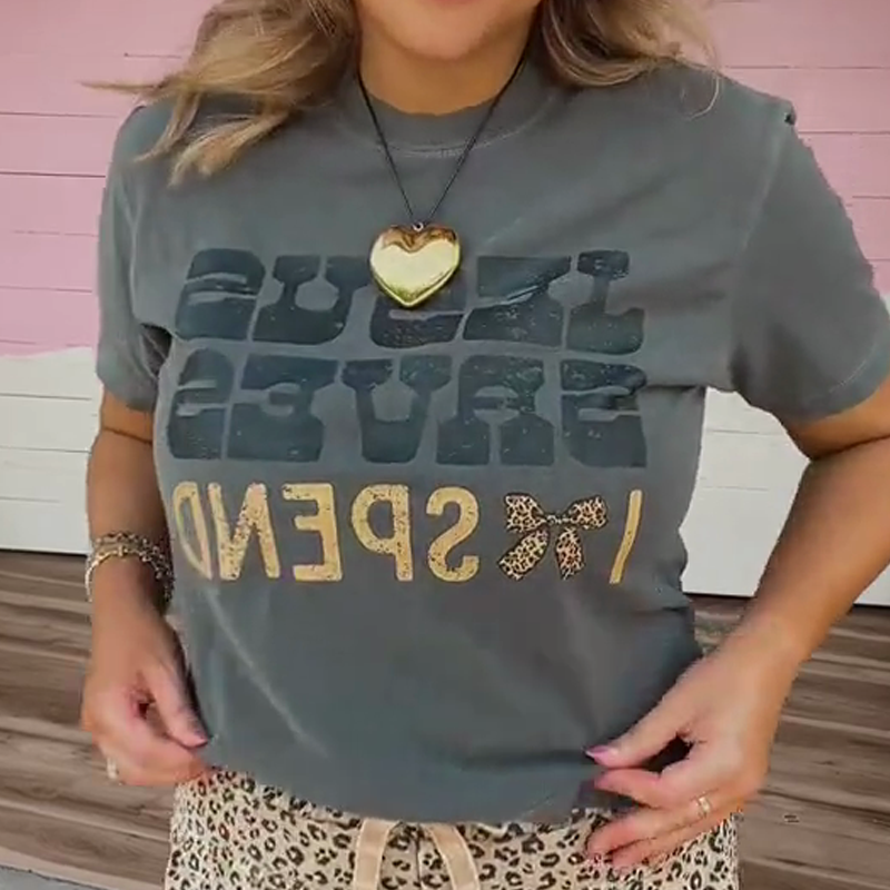 Women’s Fashion Short Sleeve Top & Leopard Print Pants 2-Piece Set