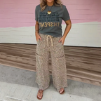 Women’s Fashion Short Sleeve Top & Leopard Print Pants 2-Piece Set