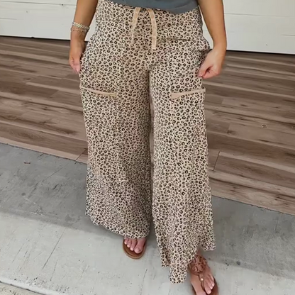 Women’s Fashion Short Sleeve Top & Leopard Print Pants 2-Piece Set