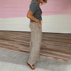 Women’s Fashion Short Sleeve Top & Leopard Print Pants 2-Piece Set