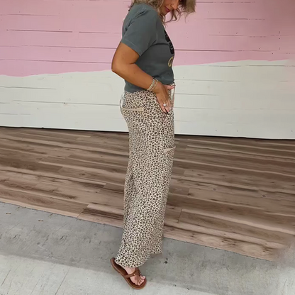 Women’s Fashion Short Sleeve Top & Leopard Print Pants 2-Piece Set
