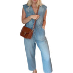 Women's V-Neck Sleeveless Denim Jumpsuit