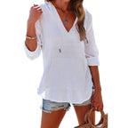 ✨2025 Hot Sale⌛Women's Oversized Hooded Beach Cover Up - Long Sleeve V-Neck Pocket Shirt