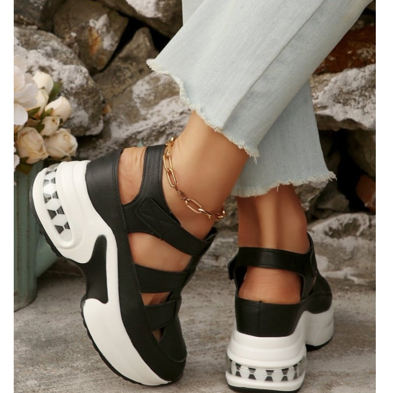 Women's Summer Closed-Toe Hook and Loop Sandals with Thick Sole