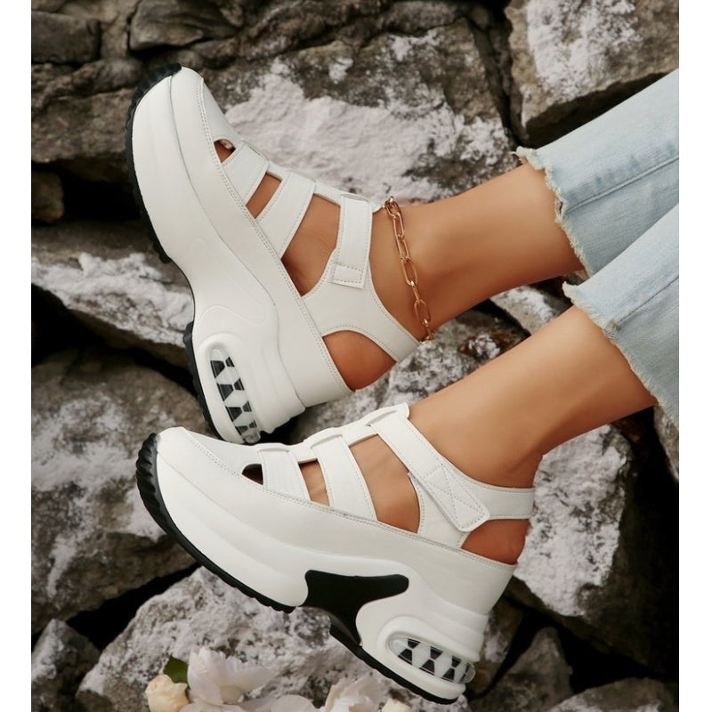 Women's Summer Closed-Toe Hook and Loop Sandals with Thick Sole