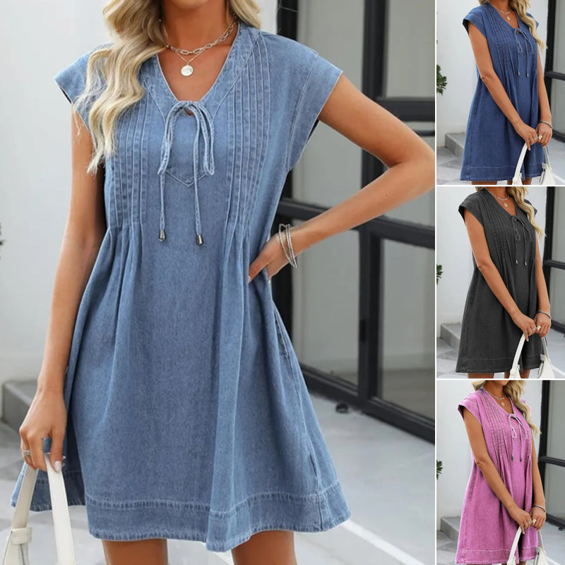 Vestido de mezclilla de cuello en V femenino
