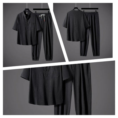Men’s Cool V-Neck Top & Jogger Pants Set