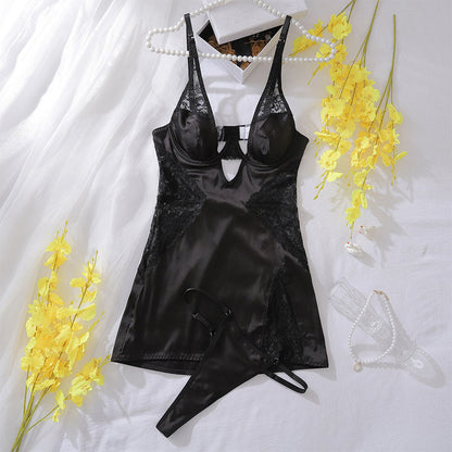 Sexy Lace Spaghetti Strap Dress Thong 2-Piece Set