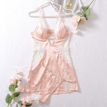 Sexy Lace Spaghetti Strap Dress Thong 2-Piece Set