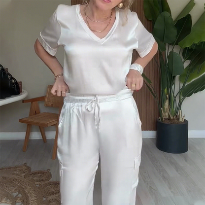 Sleek V-Neck Top Pants 2-Piece Set