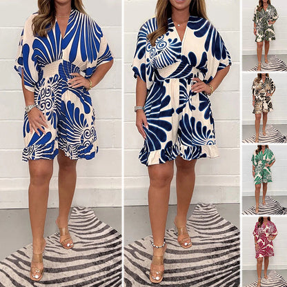 💕Last Day Special Price £15.98💕Women's Plant Printed Casual Short Jumpsuit