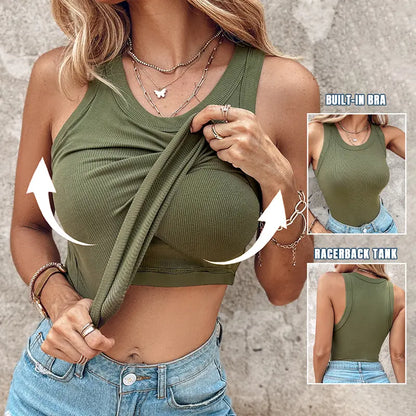 🔥LAST DAY SPECIAL PRICE: ￡9.97!!🔥Ribbed Stretchy Tank Top with Shelf Bra