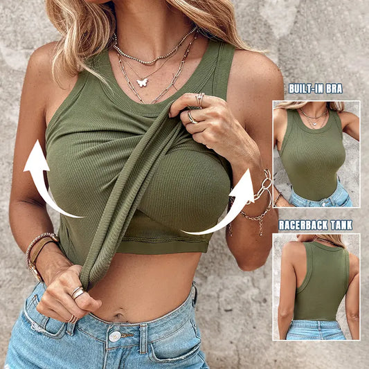 🔥LAST DAY SPECIAL PRICE: ￡9.97!!🔥Ribbed Stretchy Tank Top with Shelf Bra